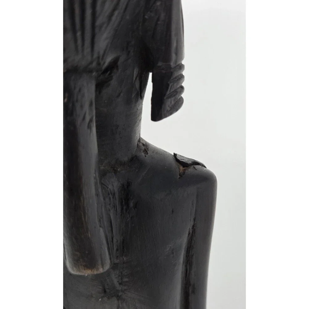 Vintage Hand Carved African Warrior Statue Figure w/ Spear‎ Wood Tribal Art 14